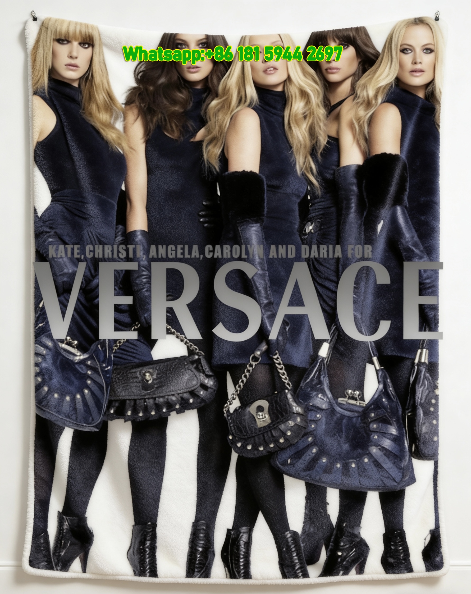 Versace Supermodel Runway Print Flannel Throw Blanket Luxury Black and Navy Blue Sofa Cover Blanket IMG_1535
